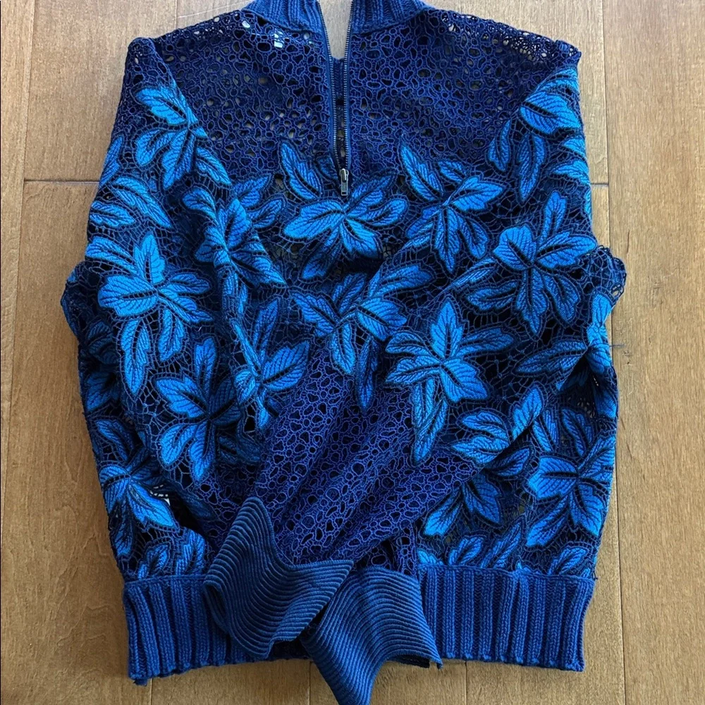 Sea New York Navy & Bright Blue Floral Crochet Sweater